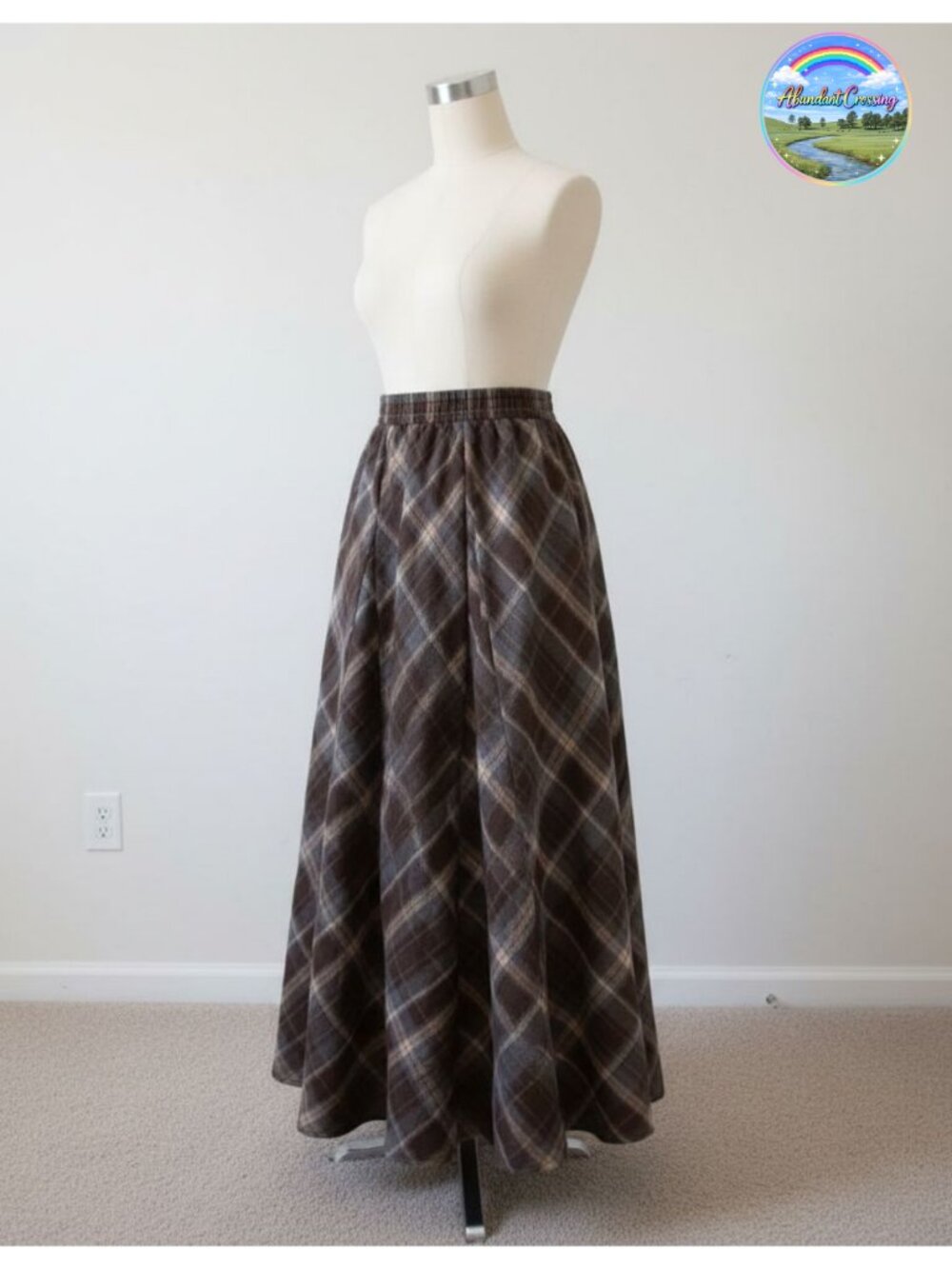 Long Plaid Maxi Skirt High Waist A Line Godet Pocket Women